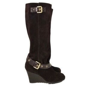 Michael Kors brown suede riding boots with gold details